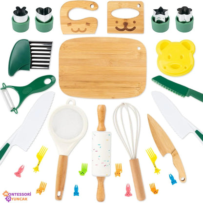 Montessori Ahşap Mutfak Seti Eğitim Oyuncağı Dayanıklı Doğal Boyama Küçükler - MAKKA