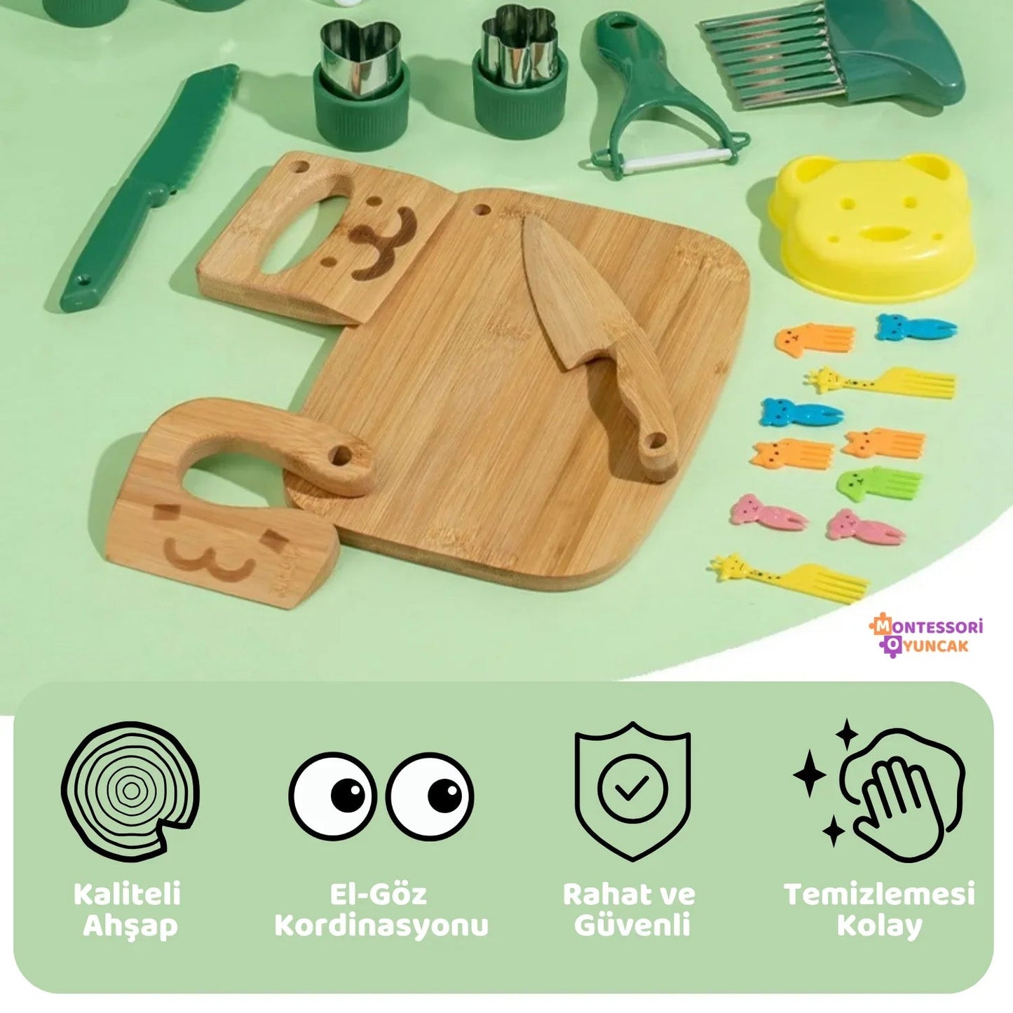 Montessori Ahşap Mutfak Seti Eğitim Oyuncağı Dayanıklı Doğal Boyama Küçükler - MAKKA