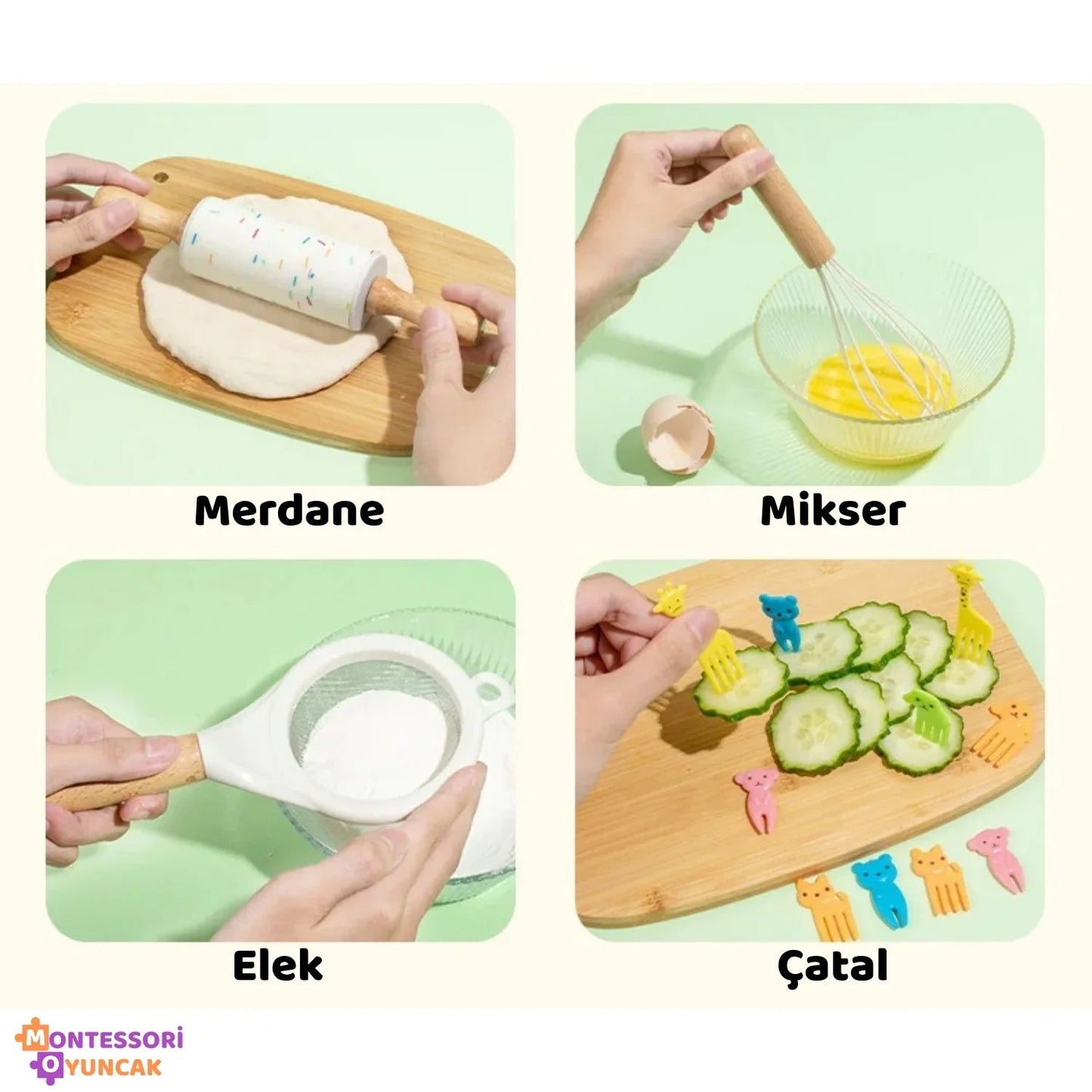 Montessori Ahşap Mutfak Seti Eğitim Oyuncağı Dayanıklı Doğal Boyama Küçükler - MAKKA