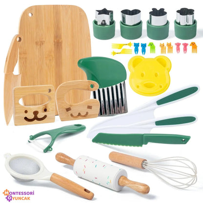 Montessori Ahşap Mutfak Seti Eğitim Oyuncağı Dayanıklı Doğal Boyama Küçükler - MAKKA