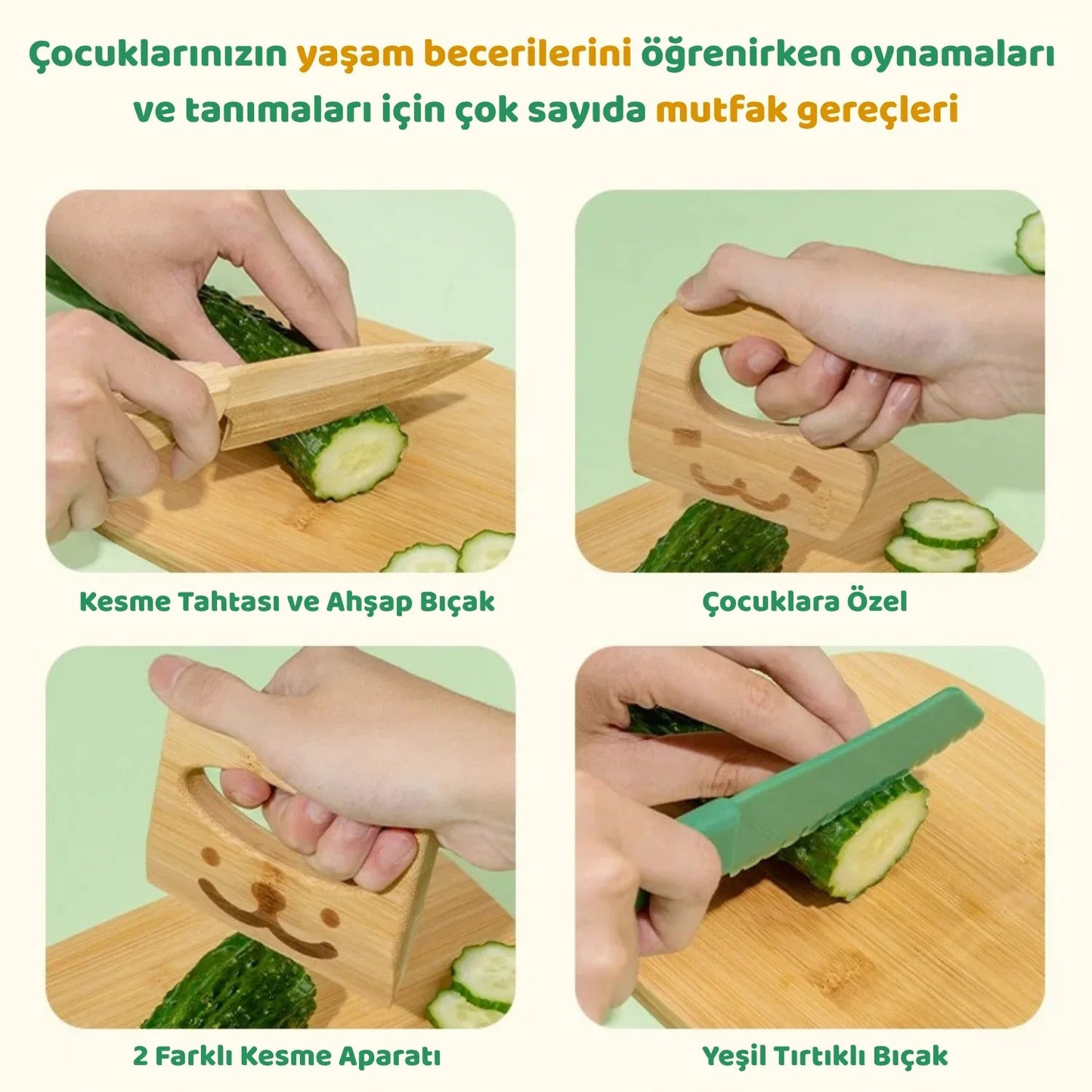 Montessori Ahşap Mutfak Seti Eğitim Oyuncağı Dayanıklı Doğal Boyama Küçükler - MAKKA