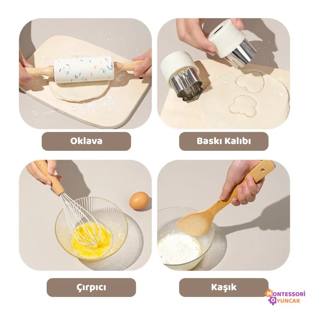 Montessori Ahşap Mutfak Seti Gerçekçi Oyuncak Aksesuarlı Çocuk Eğitimi - MAKKA