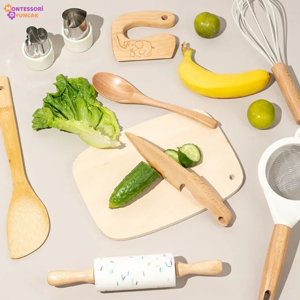 Montessori Ahşap Mutfak Seti Gerçekçi Oyuncak Aksesuarlı Çocuk Eğitimi - MAKKA