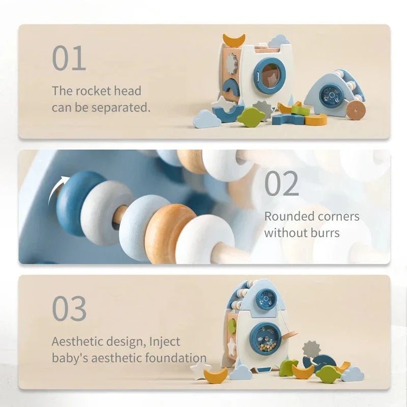 Montessori Ahşap Roket Eğitici Oyuncak - Motor Beceri ve Sayma - MAKKA