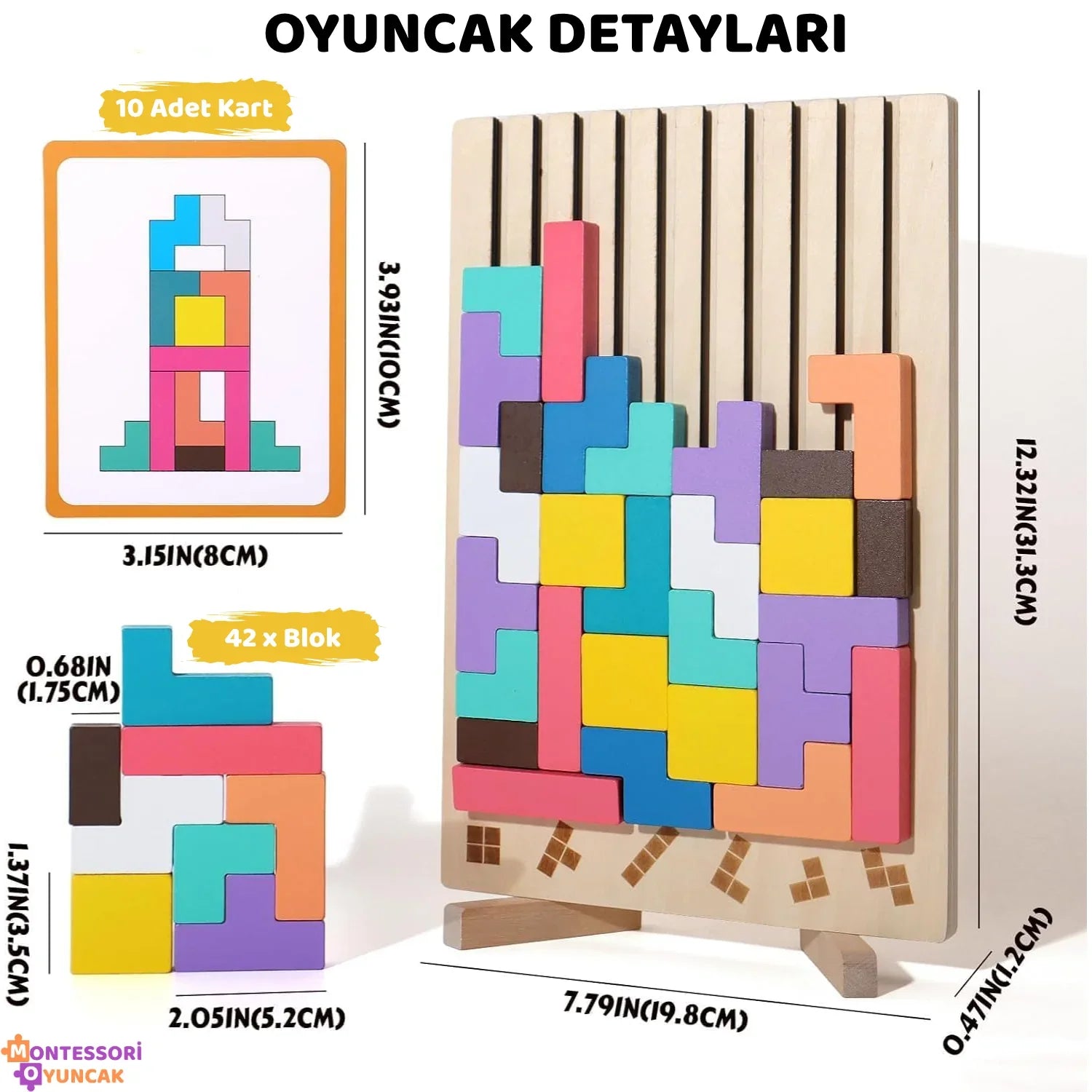 Montessori Ahşap Tetris Eğitici Blok Puzzle Motor ve Mantık - MAKKA