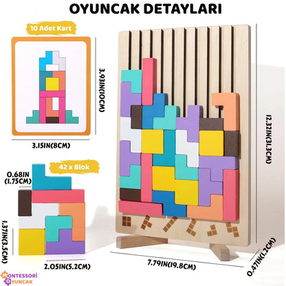 Montessori Ahşap Tetris Eğitici Blok Puzzle Motor ve Mantık - MAKKA
