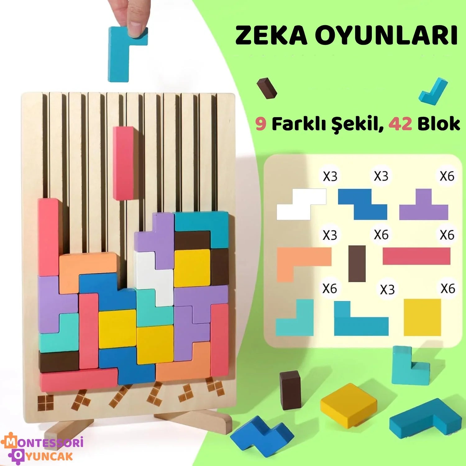 Montessori Ahşap Tetris Eğitici Blok Puzzle Motor ve Mantık - MAKKA