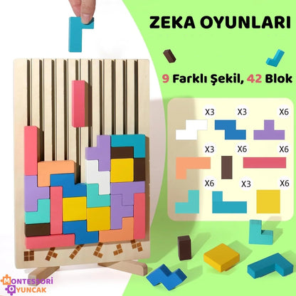 Montessori Ahşap Tetris Eğitici Blok Puzzle Motor ve Mantık - MAKKA
