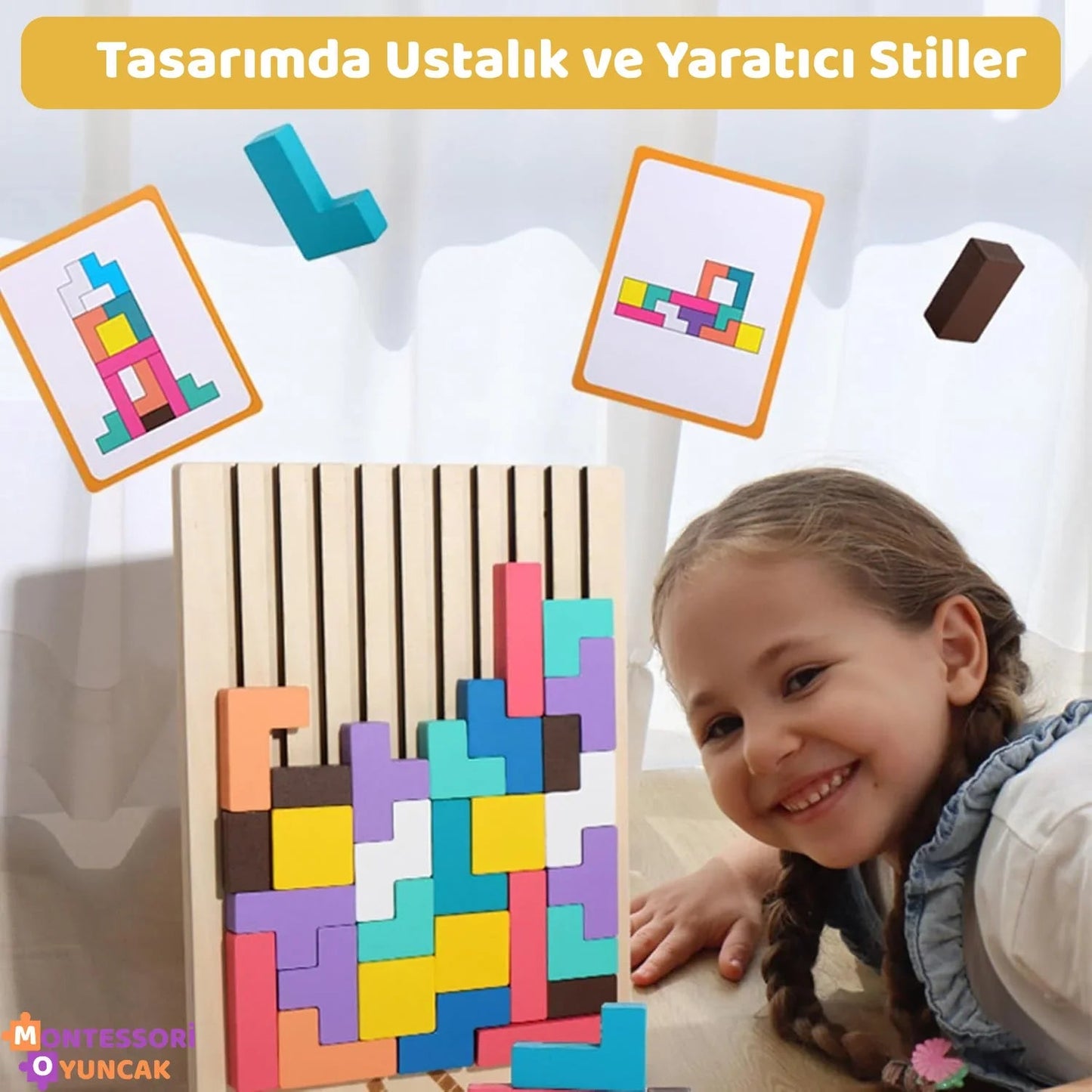 Montessori Ahşap Tetris Eğitici Blok Puzzle Motor ve Mantık - MAKKA