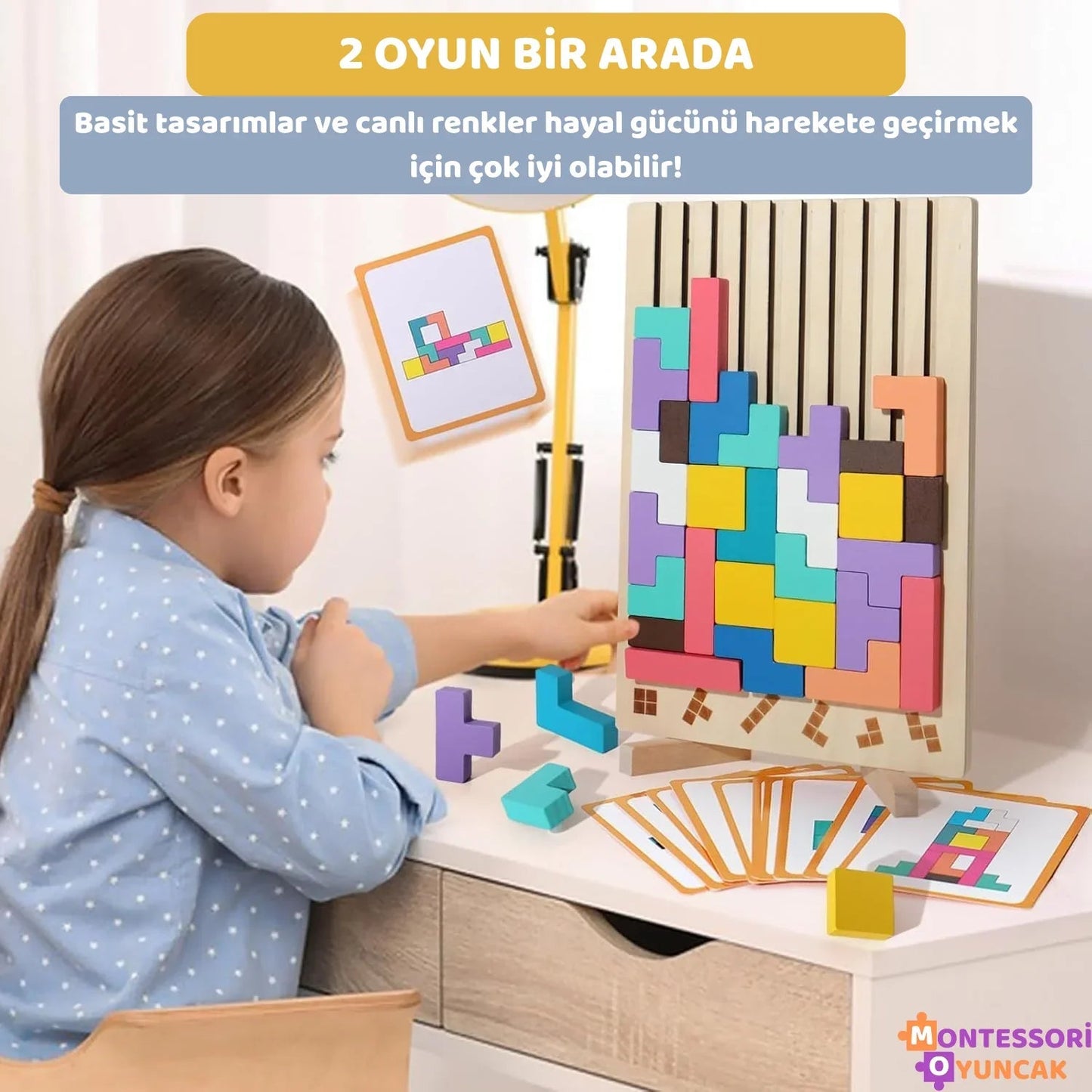 Montessori Ahşap Tetris Eğitici Blok Puzzle Motor ve Mantık - MAKKA