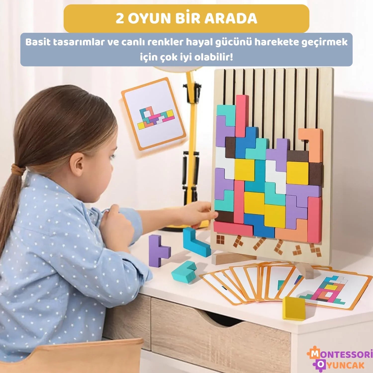 Montessori Ahşap Tetris Eğitici Blok Puzzle Motor ve Mantık - MAKKA