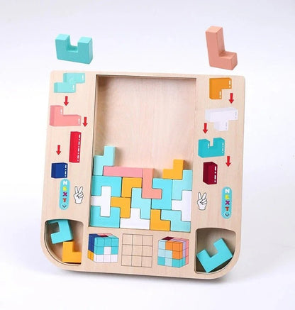 Montessori Ahşap Tetris Zeka Oyunu Çocuklar İçin Eğitici Bloklar - MAKKA