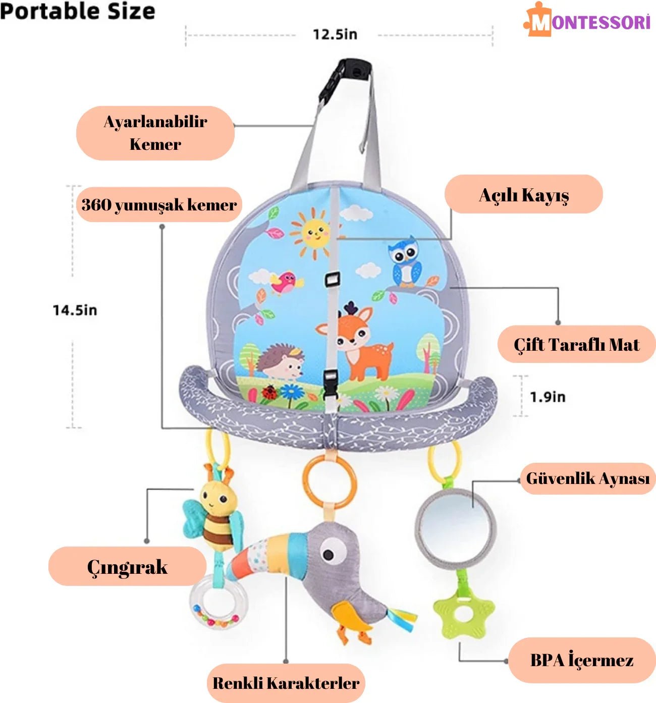 Montessori Bebek Araba Koltuğu Oyuncağı Ayarlanabilir Emniyet Kemeri - MAKKA