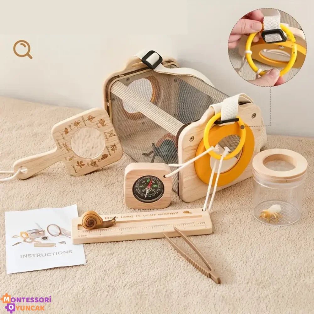 Montessori Böcek İnceleme Seti - Büyüteçli Keşif Kutusu, Eğitici STEM Aktiviteleri - MAKKA