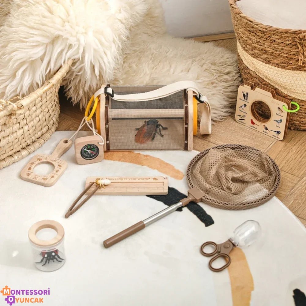 Montessori Böcek İnceleme Seti - Büyüteçli Keşif Kutusu, Eğitici STEM Aktiviteleri - MAKKA