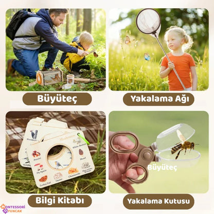 Montessori Böcek İnceleme Seti - Büyüteçli Keşif Kutusu, Eğitici STEM Aktiviteleri - MAKKA