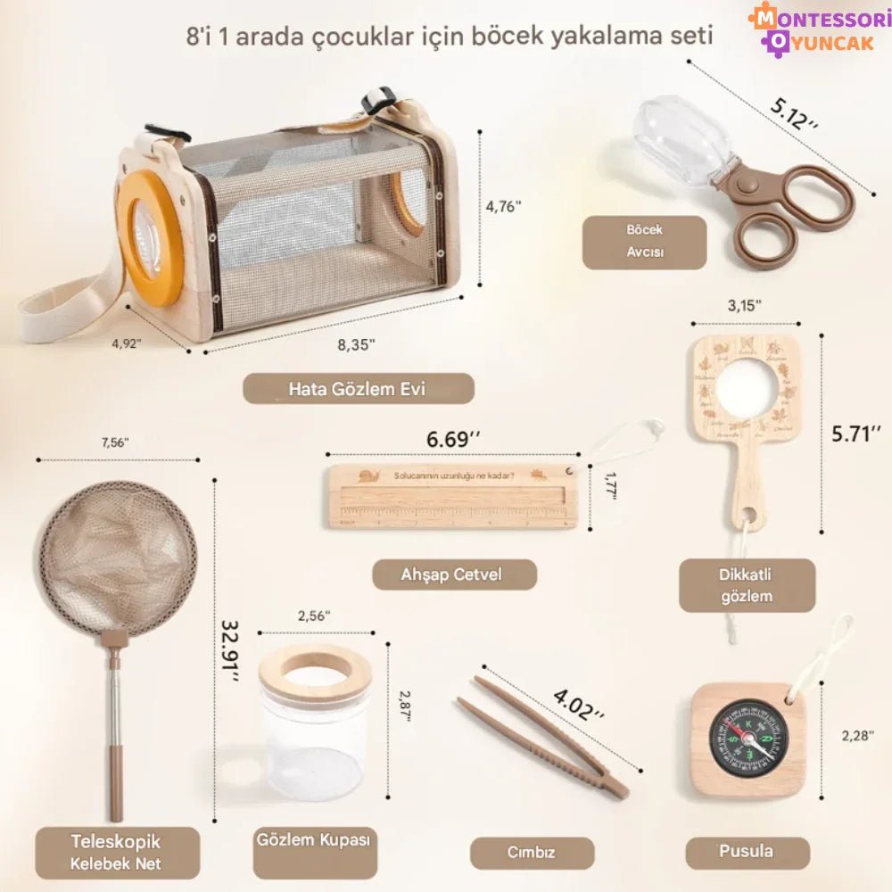 Montessori Böcek İnceleme Seti - Büyüteçli Keşif Kutusu, Eğitici STEM Aktiviteleri - MAKKA