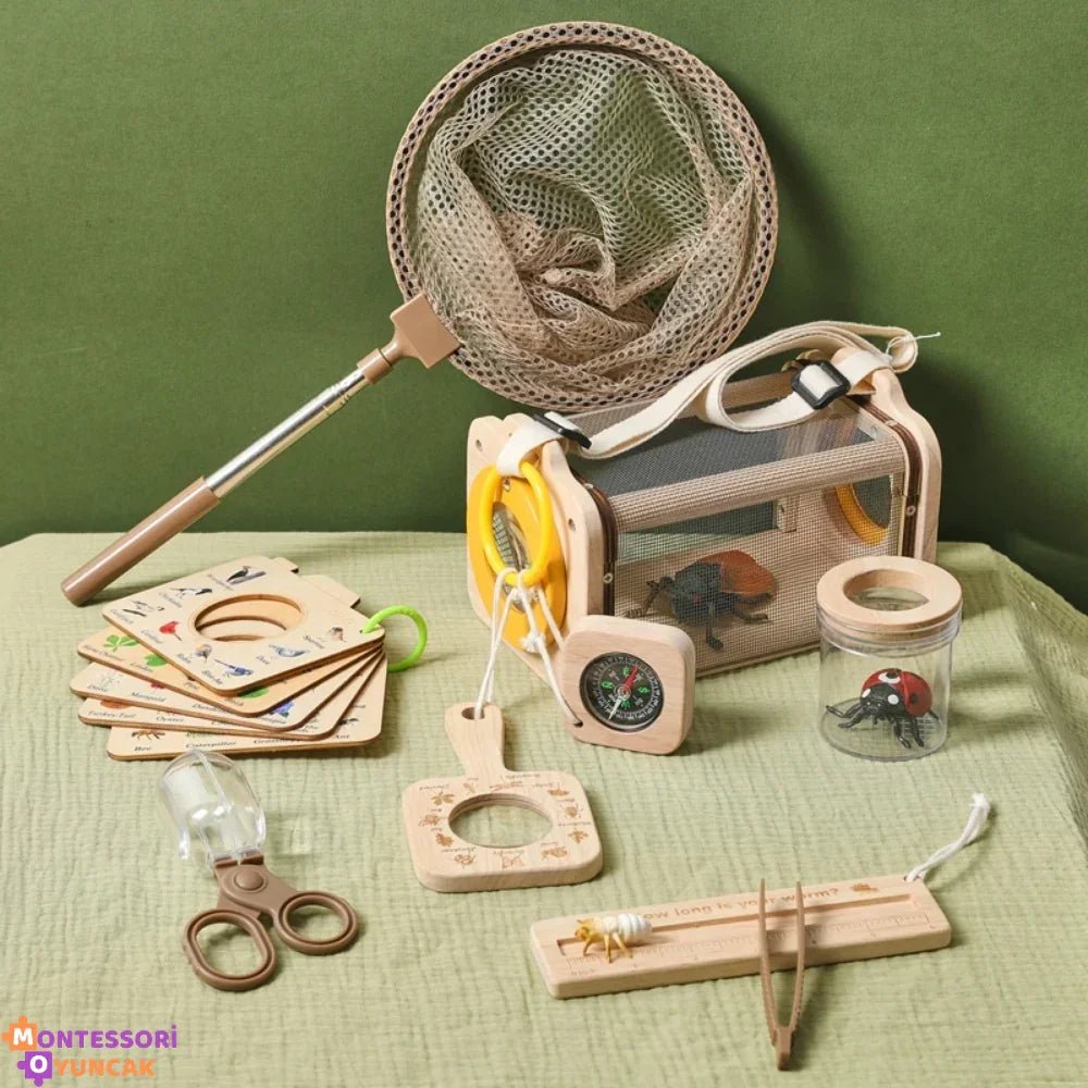 Montessori Böcek İnceleme Seti - Büyüteçli Keşif Kutusu, Eğitici STEM Aktiviteleri - MAKKA