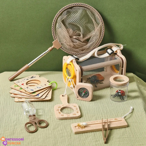 Montessori Böcek İnceleme Seti - Büyüteçli Keşif Kutusu, Eğitici STEM Aktiviteleri - MAKKA