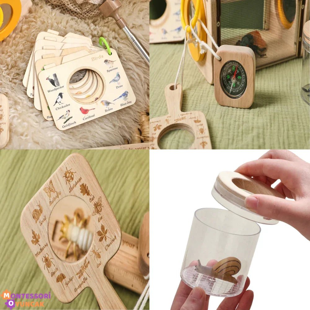 Montessori Böcek İnceleme Seti - Büyüteçli Keşif Kutusu, Eğitici STEM Aktiviteleri - MAKKA