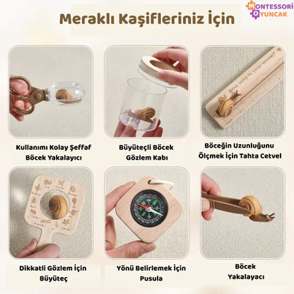 Montessori Böcek İnceleme Seti - Büyüteçli Keşif Kutusu, Eğitici STEM Aktiviteleri - MAKKA
