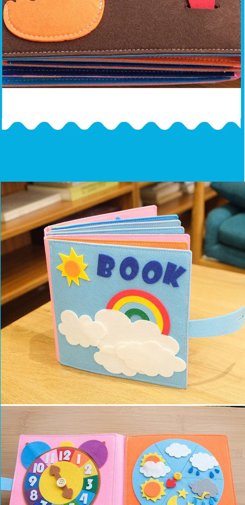 Montessori Eğitici Keçe Kitabı 10 Sayfa Yumuşak Dokulu - MAKKA