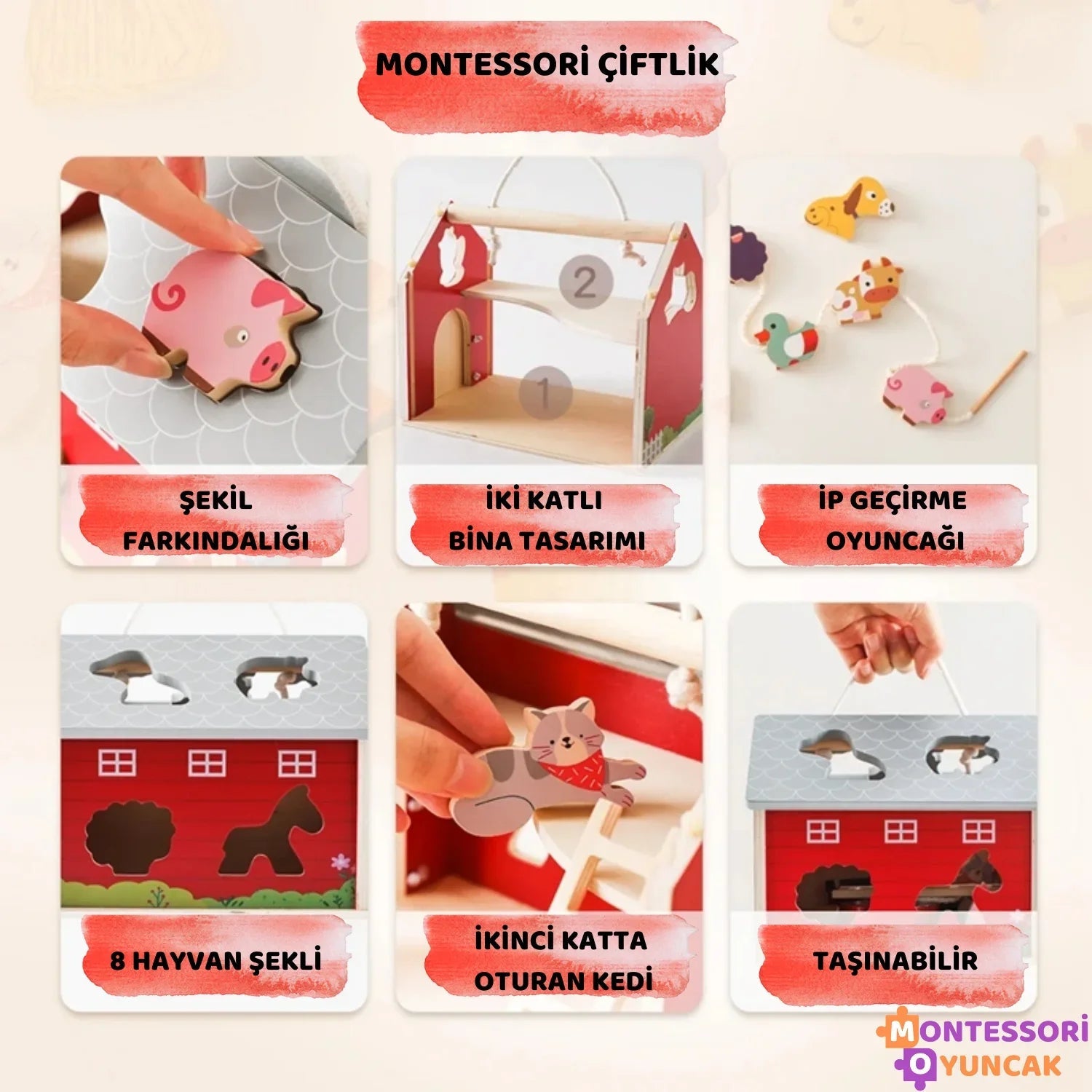 Montessori Eğlenceli Çiftlik Ahşap Eğitici Oyuncak Seti 20 Parça - MAKKA