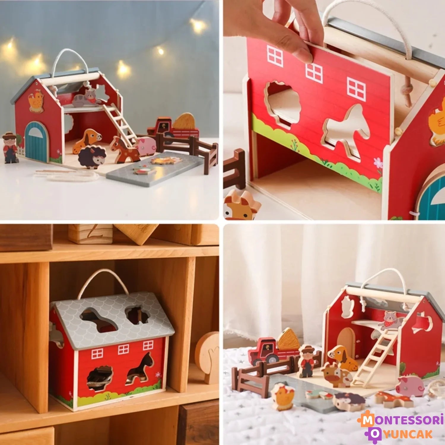 Montessori Eğlenceli Çiftlik Ahşap Eğitici Oyuncak Seti 20 Parça - MAKKA