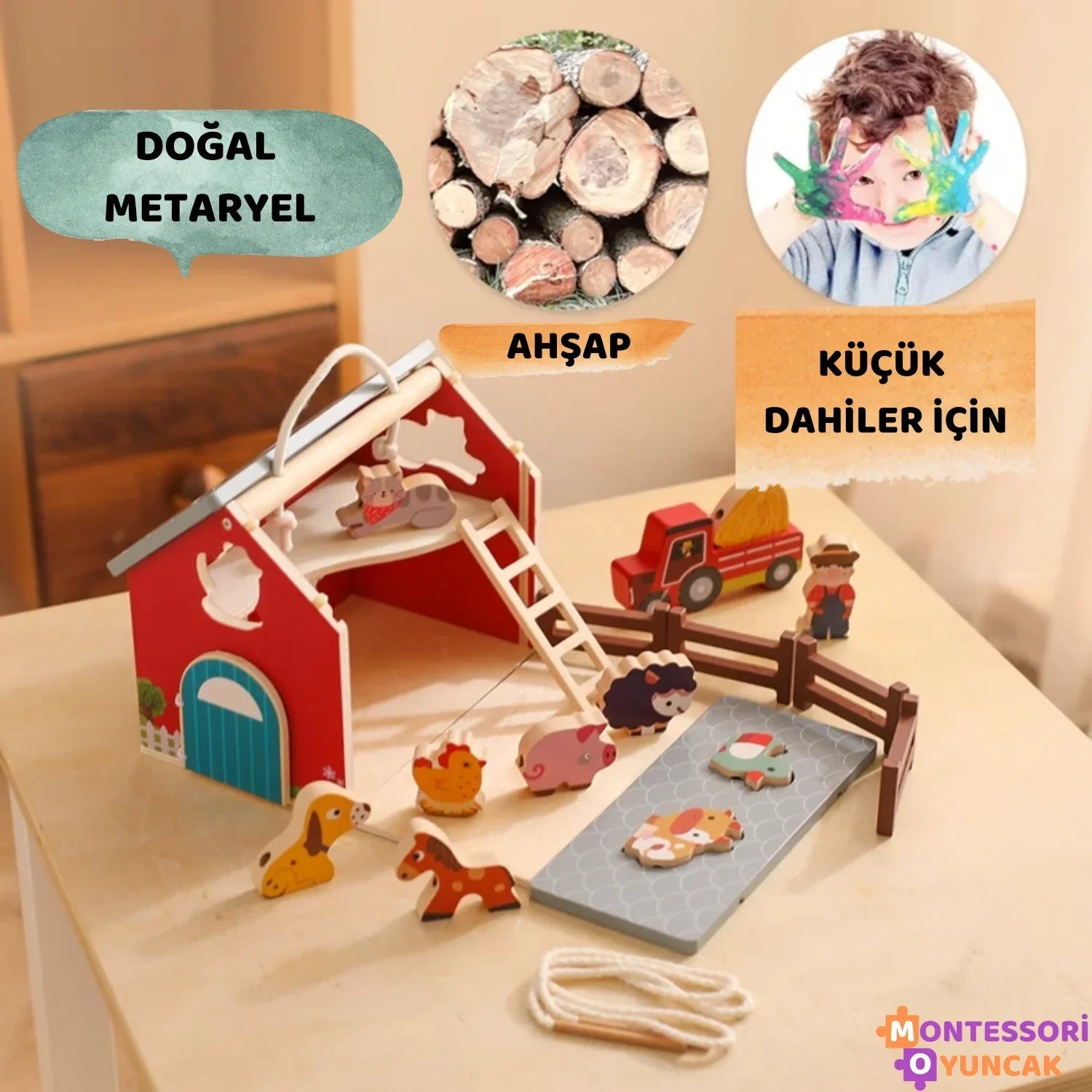 Montessori Eğlenceli Çiftlik Ahşap Eğitici Oyuncak Seti 20 Parça - MAKKA