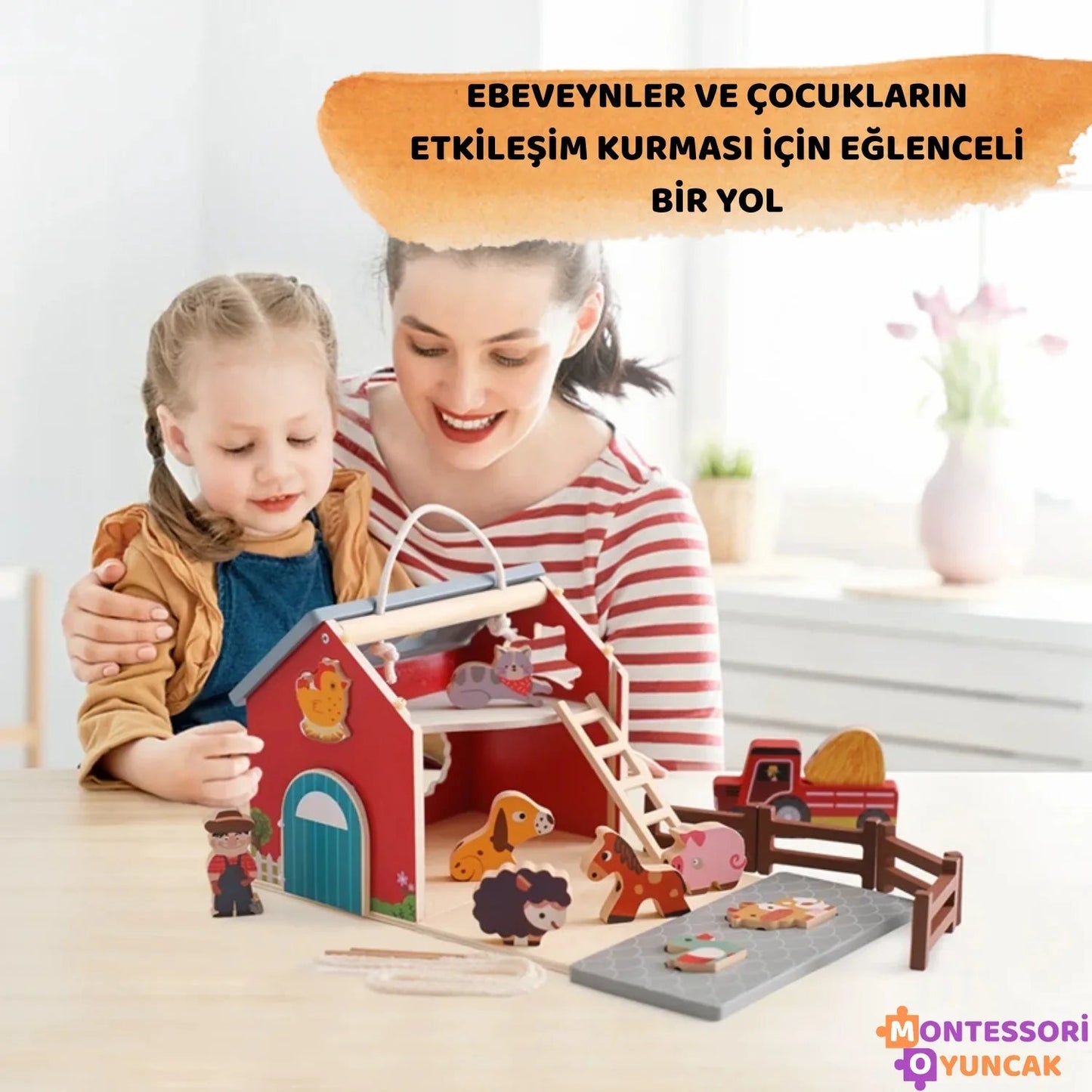 Montessori Eğlenceli Çiftlik Ahşap Eğitici Oyuncak Seti 20 Parça - MAKKA