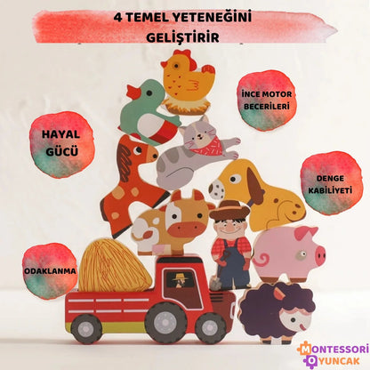 Montessori Eğlenceli Çiftlik Ahşap Eğitici Oyuncak Seti 20 Parça - MAKKA