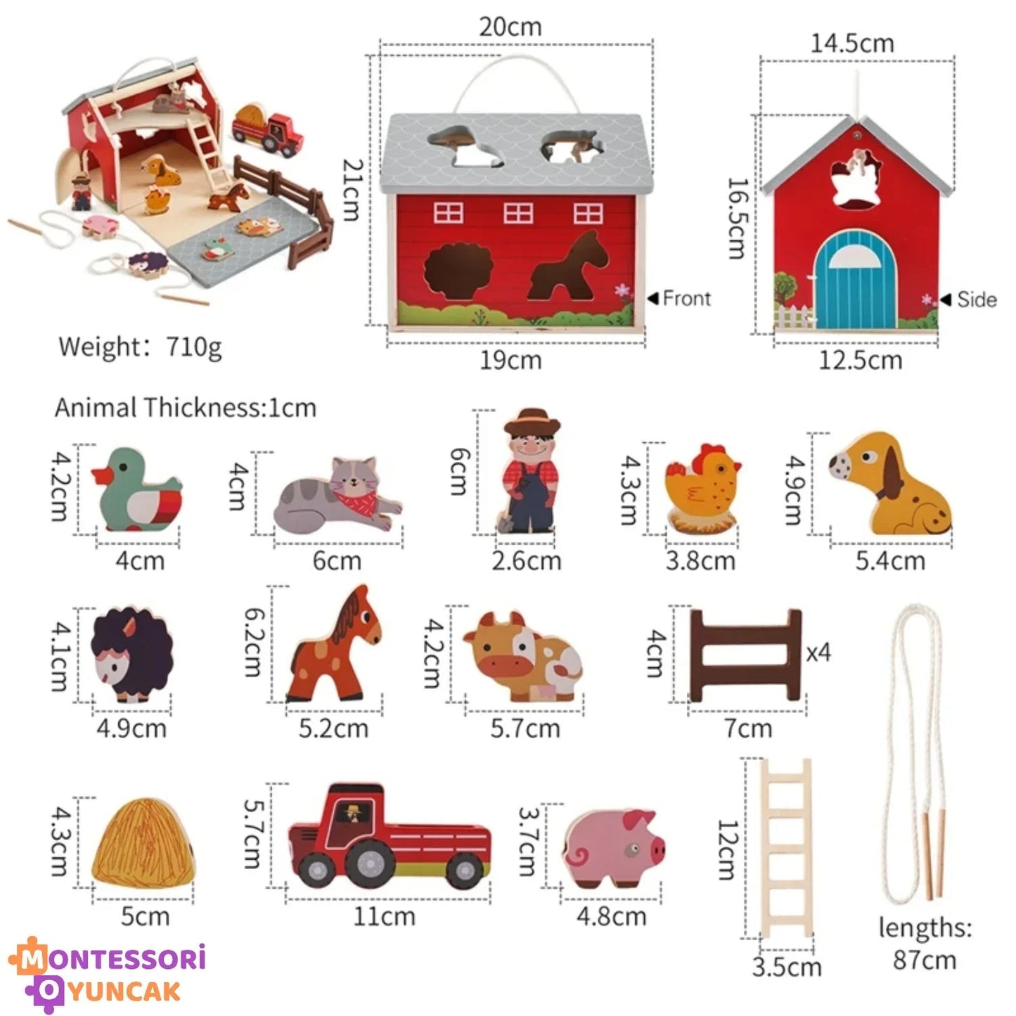 Montessori Eğlenceli Çiftlik Ahşap Eğitici Oyuncak Seti 20 Parça - MAKKA