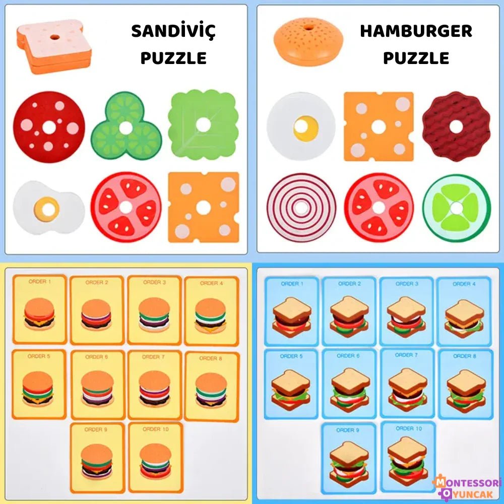 Montessori Hızlı Yemek Yapbozu: Eğitici Hamburger ve Sandviç Seti - MAKKA
