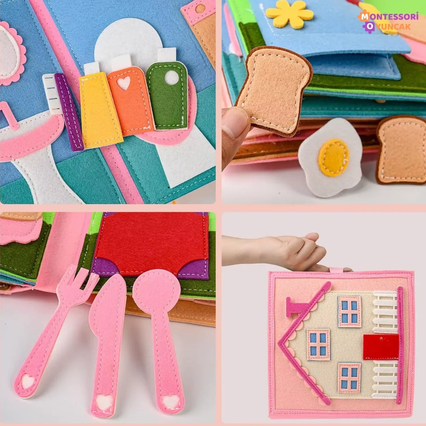 Montessori Keçe Kitabı: Temel İhtiyaçlar Eğitici Duyusal Aktivite Seti - MAKKA