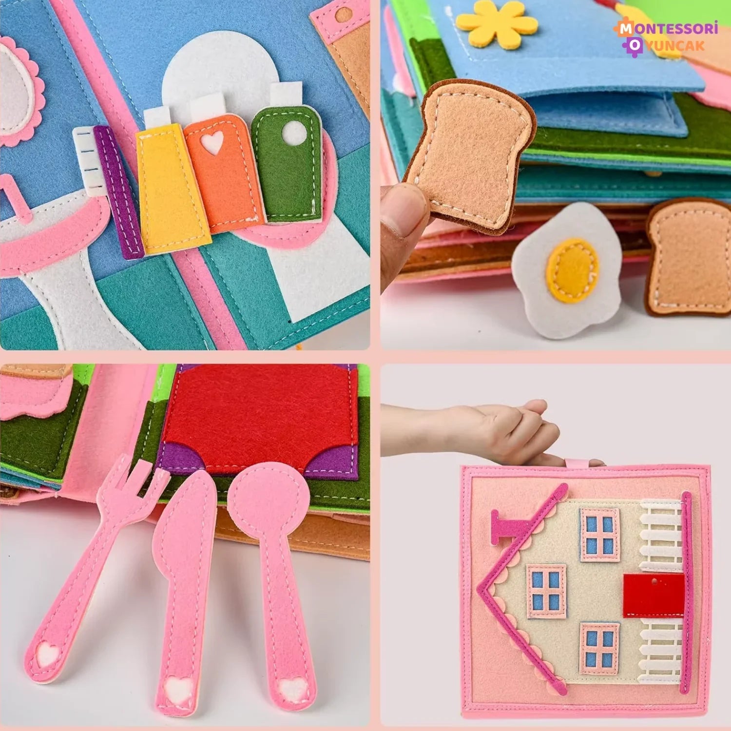 Montessori Keçe Kitabı: Temel İhtiyaçlar Eğitici Duyusal Aktivite Seti - MAKKA