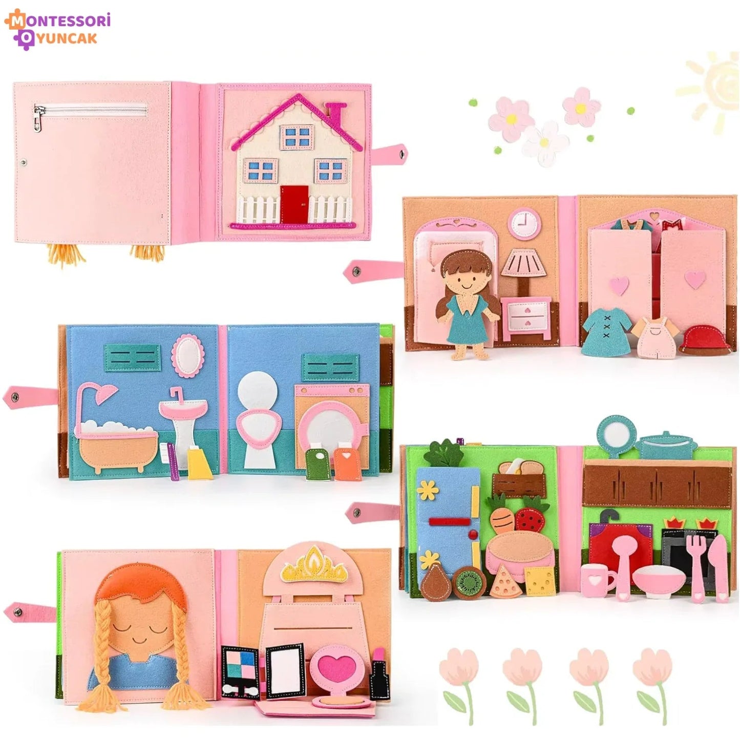 Montessori Keçe Kitabı: Temel İhtiyaçlar Eğitici Duyusal Aktivite Seti - MAKKA