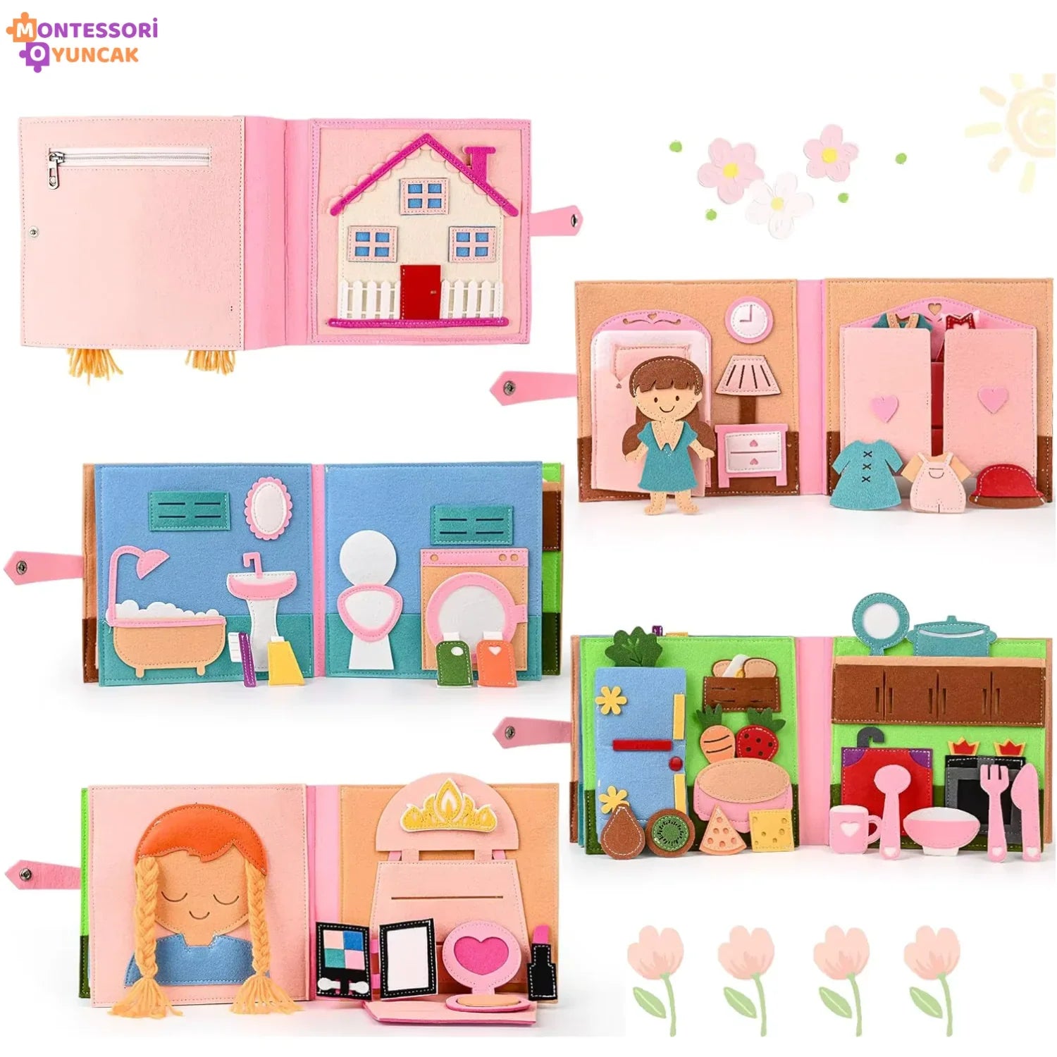 Montessori Keçe Kitabı: Temel İhtiyaçlar Eğitici Duyusal Aktivite Seti - MAKKA