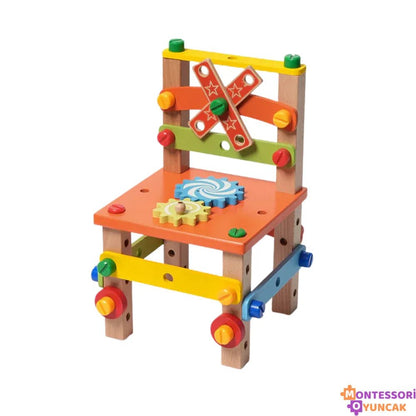 Montessori Kendin Yap Eğlence Sandalyesi Ahşap Ayarlanabilir Ergonomik Hafif - MAKKA