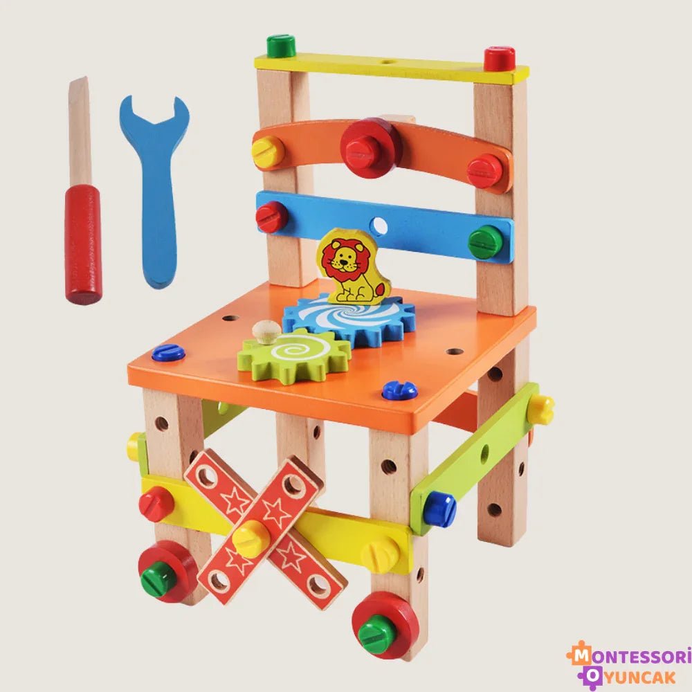 Montessori Kendin Yap Eğlence Sandalyesi Ahşap Ayarlanabilir Ergonomik Hafif - MAKKA