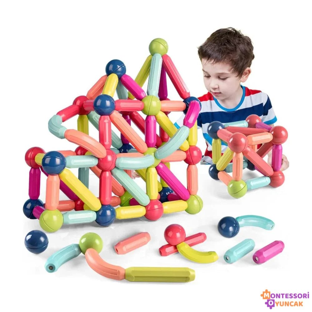 Montessori Manyetik Yapı Blokları - Renkli STEM Eğitim Seti - MAKKA