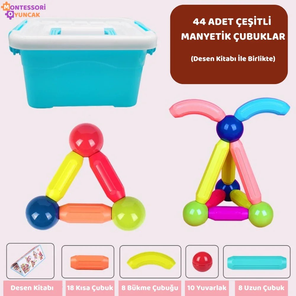 Montessori Manyetik Yapı Blokları - Renkli STEM Eğitim Seti - MAKKA
