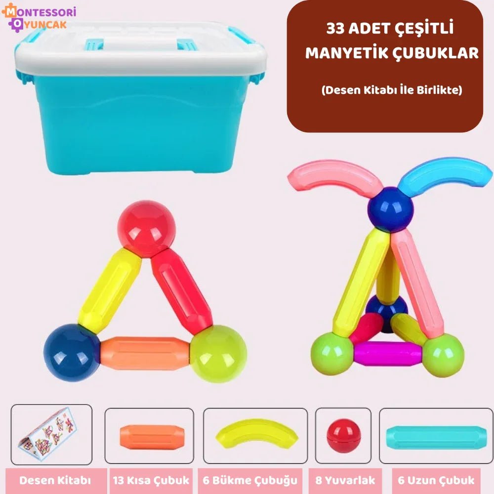 Montessori Manyetik Yapı Blokları - Renkli STEM Eğitim Seti - MAKKA