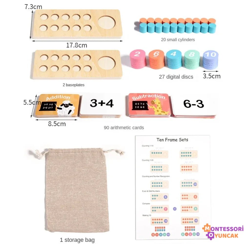 Montessori Matematik Öğrenme Seti: Renkli Sayı Tahtası ve Boncuklar - MAKKA