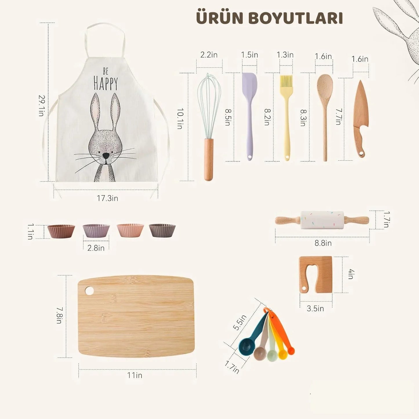 Montessori Tavşan Temalı Ahşap Mutfak Seti Çocuk Eğitici Oyuncak - MAKKA