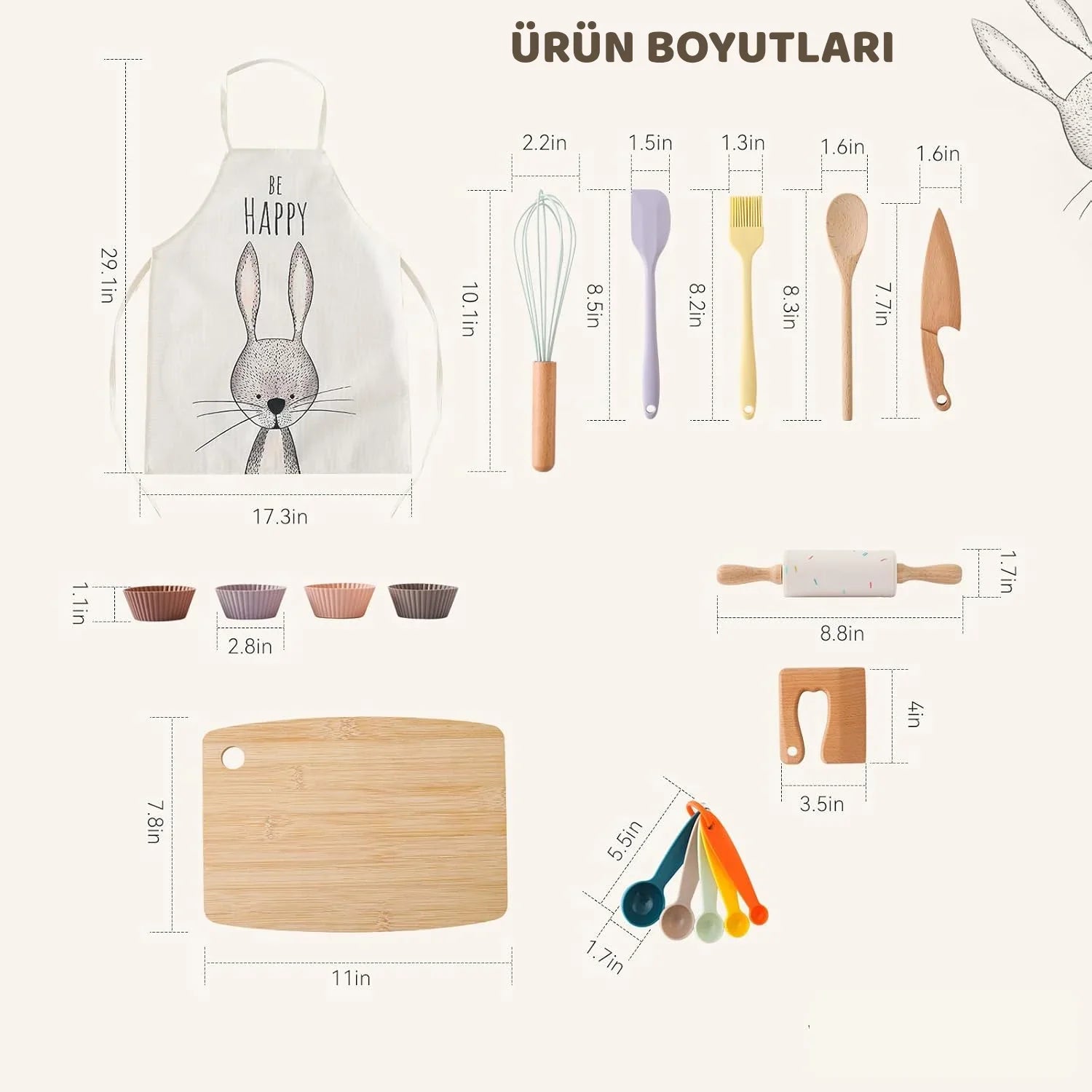 Montessori Tavşan Temalı Ahşap Mutfak Seti Çocuk Eğitici Oyuncak - MAKKA