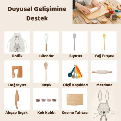 Montessori Tavşan Temalı Ahşap Mutfak Seti Çocuk Eğitici Oyuncak - MAKKA