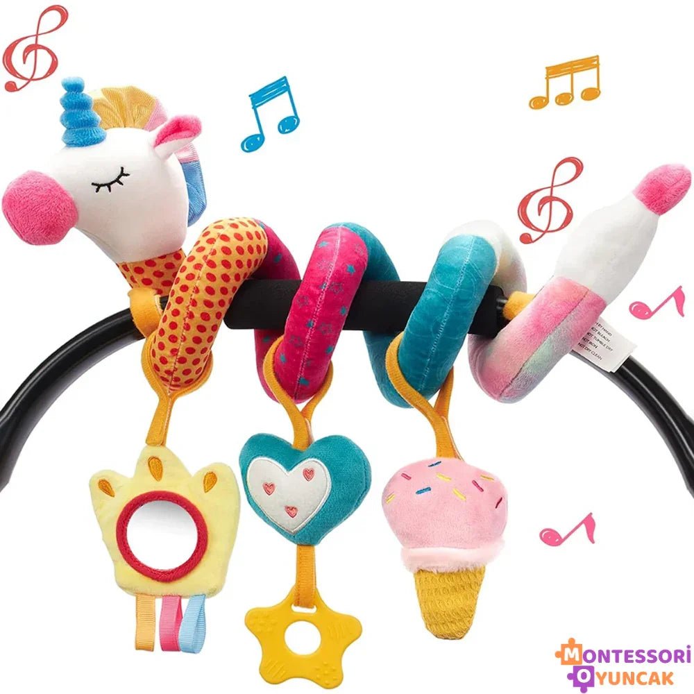Montessori Unicorn Arabaya Asılan Peluş Oyuncak Bebek Koltuğu Eğlence - MAKKA