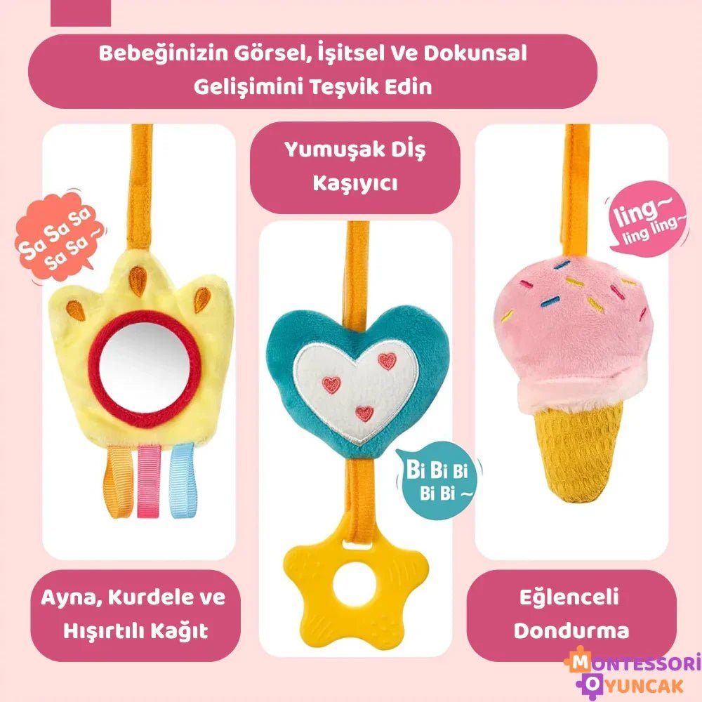 Montessori Unicorn Arabaya Asılan Peluş Oyuncak Bebek Koltuğu Eğlence - MAKKA