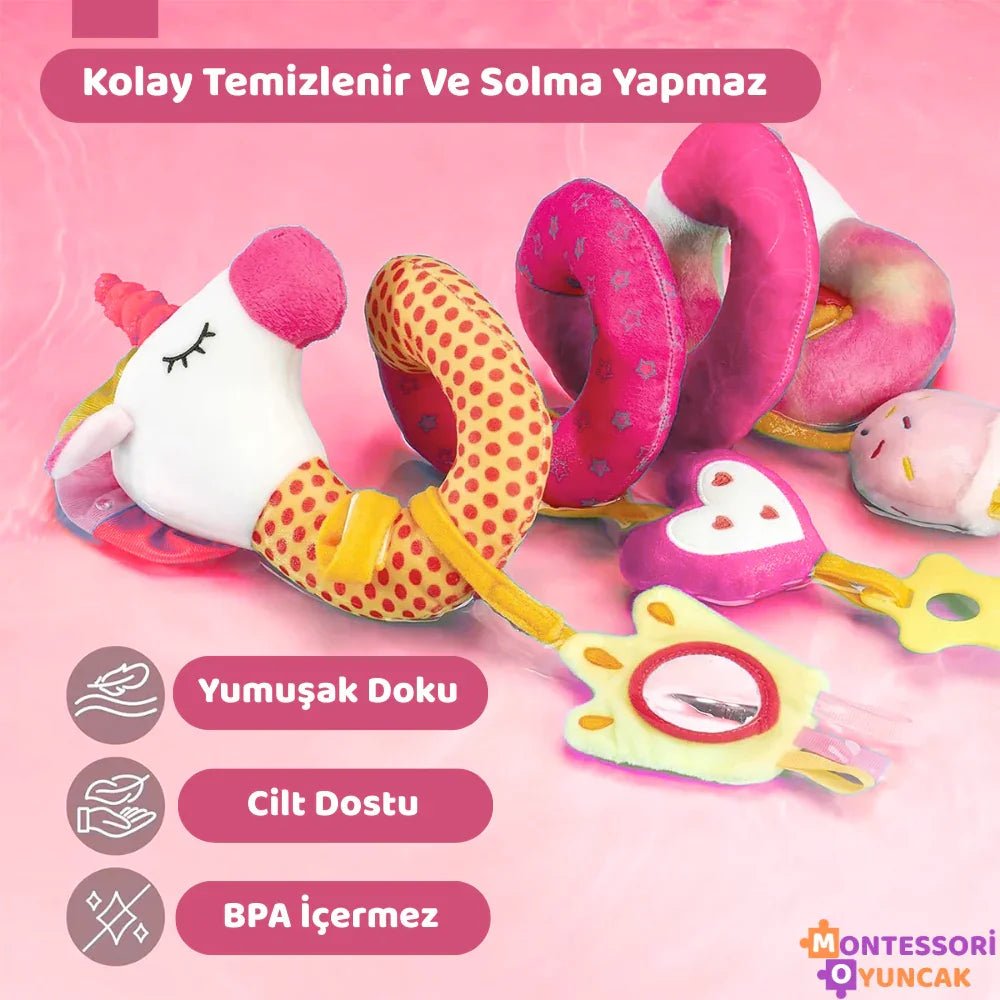 Montessori Unicorn Arabaya Asılan Peluş Oyuncak Bebek Koltuğu Eğlence - MAKKA
