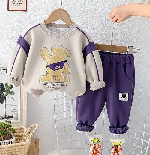 Mor Bej Pamuklu Yumuşak 1–5 Yaş Çocuk Üst Alt Takımı - MAKKA